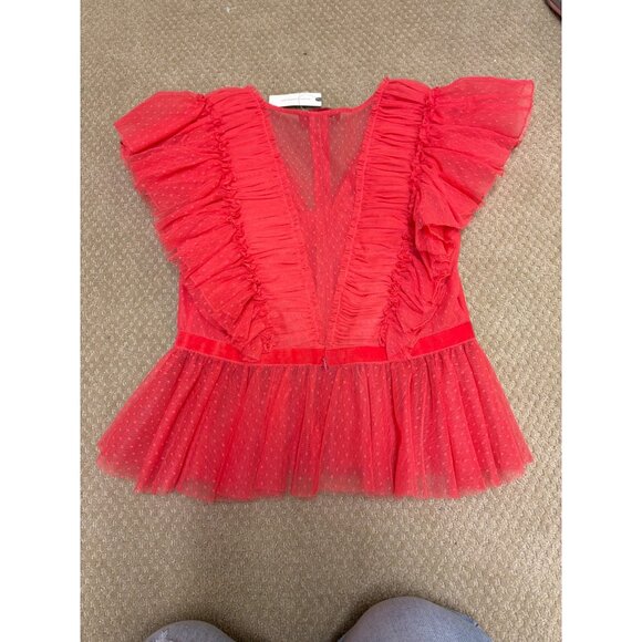 NEW Geisha Designs Anthropologie Ruffled Tulle Sheer Velvet-Trim V-Neck Blouse - Picture 15 of 16